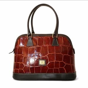 Dooney & Bourke Croco Embossed Leather Domed Satchel Cognac Brown Vintage